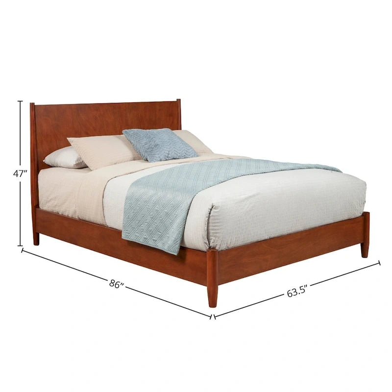 Solid Mahogany Platform Bed – Acorn Brown / White, Mid-Century Style, Full / Queen / King / Cal King