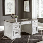 Jr. Executive Desk with 2 Locking File Drawers & Keyboard Tray – Charcoal & White, Pine & Oak Veneer, Single