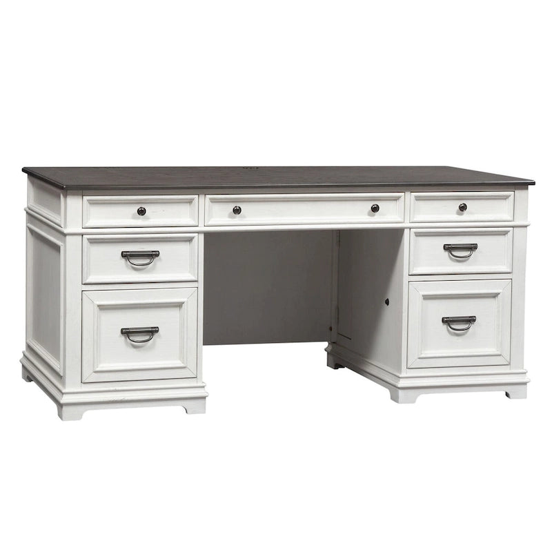Jr. Executive Desk with 2 Locking File Drawers & Keyboard Tray – Charcoal & White, Pine & Oak Veneer, Single