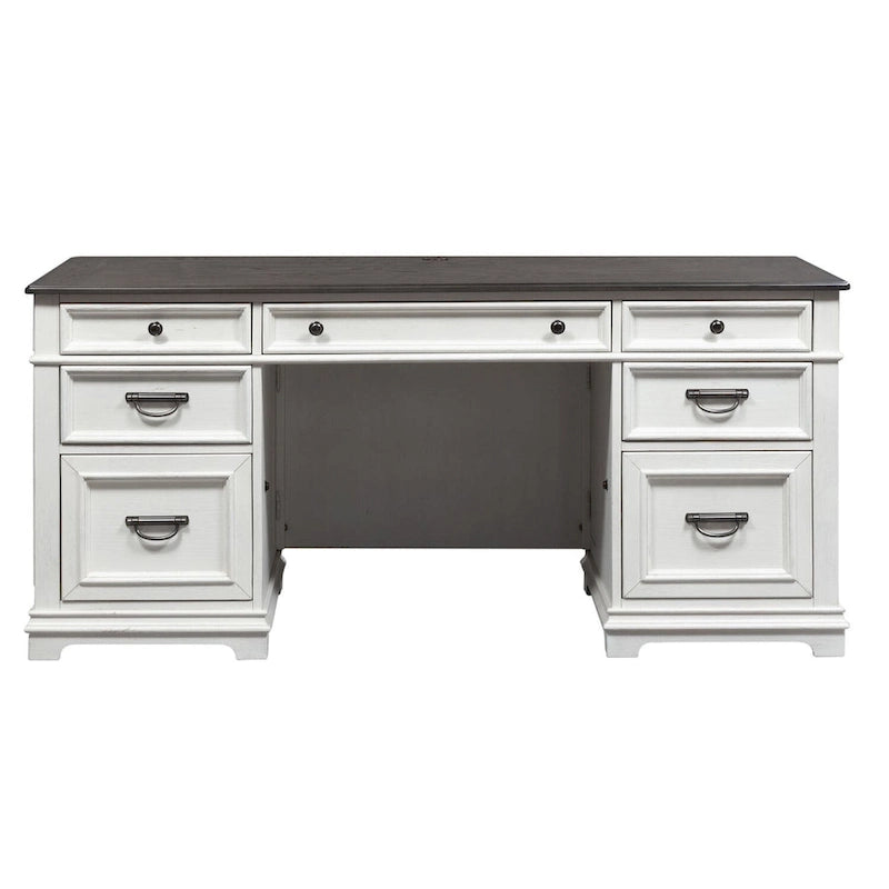 Jr. Executive Desk with 2 Locking File Drawers & Keyboard Tray – Charcoal & White, Pine & Oak Veneer, Single