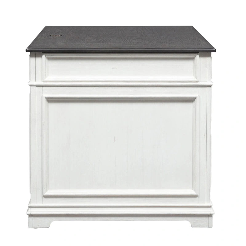Jr. Executive Desk with 2 Locking File Drawers & Keyboard Tray – Charcoal & White, Pine & Oak Veneer, Single