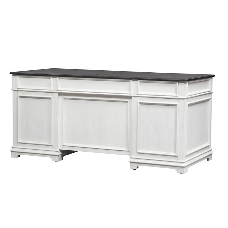 Jr. Executive Desk with 2 Locking File Drawers & Keyboard Tray – Charcoal & White, Pine & Oak Veneer, Single