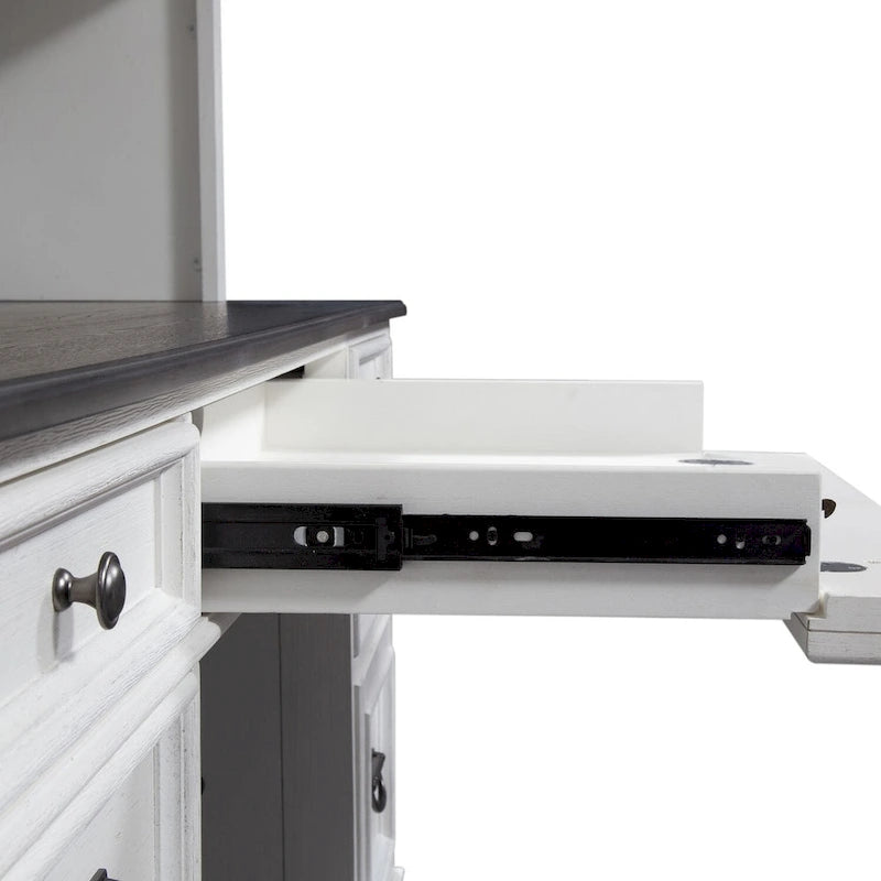 Jr. Executive Desk with 2 Locking File Drawers & Keyboard Tray – Charcoal & White, Pine & Oak Veneer, Single