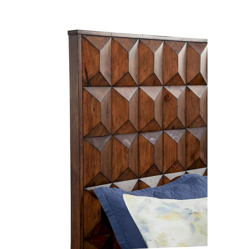 Panel Bed with Oversized Headboard – Mahogany Brown, Pine Solids & Veneer, Bronze Legs, Queen / King / Cal King