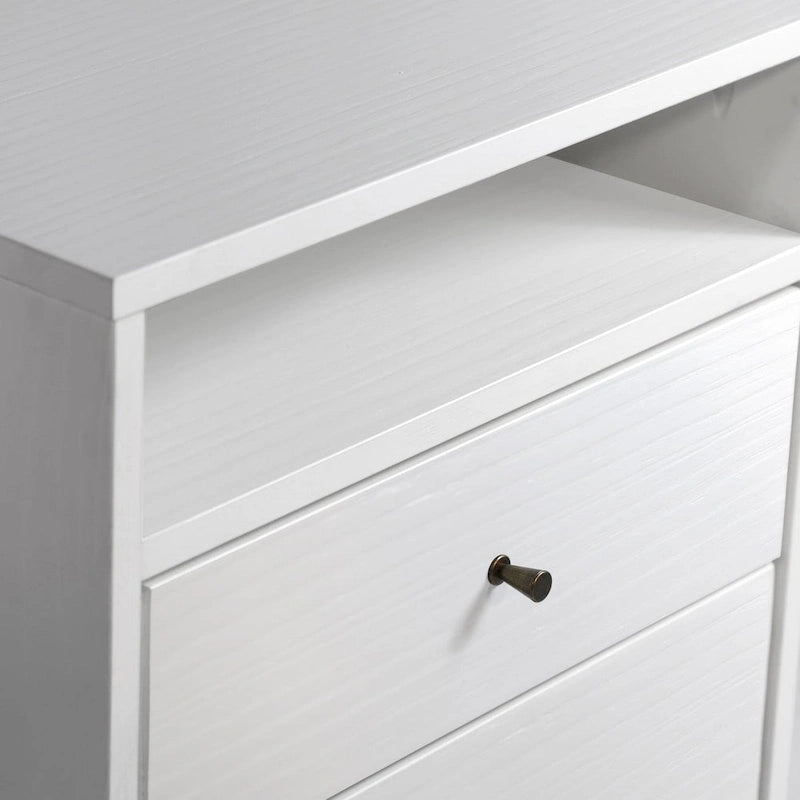 2-Drawer Nightstand with Open Shelf – Brushed Walnut / Brushed White, Solid Wood, Cone Legs, Single