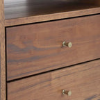 2-Drawer Nightstand with Open Shelf – Brushed Walnut / Brushed White, Solid Wood, Cone Legs, Single