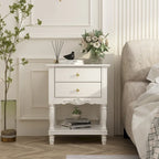 2-Drawer Nightstand with Open Shelves – White, MDF, Lacquer Finish, Single