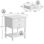 2-Drawer Nightstand with Open Shelves – White, MDF, Lacquer Finish, Single