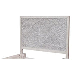 Carved Floral Panel Headboard – Weathered Light Gray, Mahogany & Okume Veneer, Queen / California King