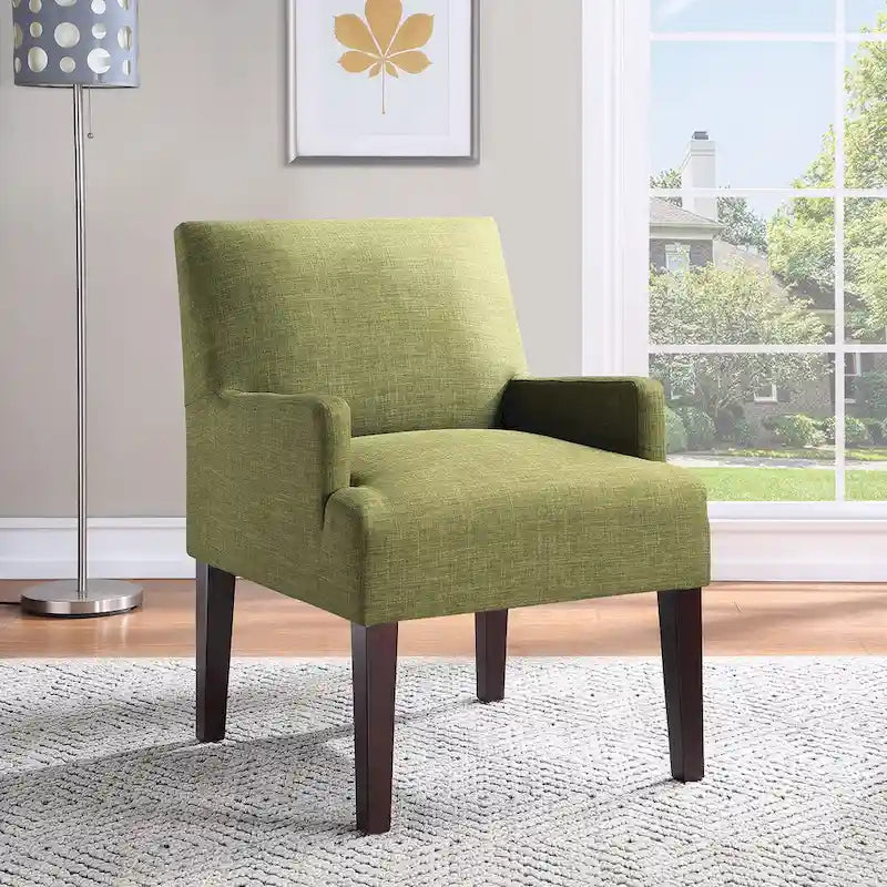 Woven Fabric Accent Chair – 12 Colors, Box Spring Seat, Espresso Wood Frame, Single