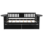 Twin Daybed with 2 Drawers & Foldable Side Tables – Espresso, Pine & MDF, 3-Side Rail, Single