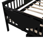 Twin Daybed with 2 Drawers & Foldable Side Tables – Espresso, Pine & MDF, 3-Side Rail, Single