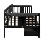 Twin Daybed with 2 Drawers & Foldable Side Tables – Espresso, Pine & MDF, 3-Side Rail, Single