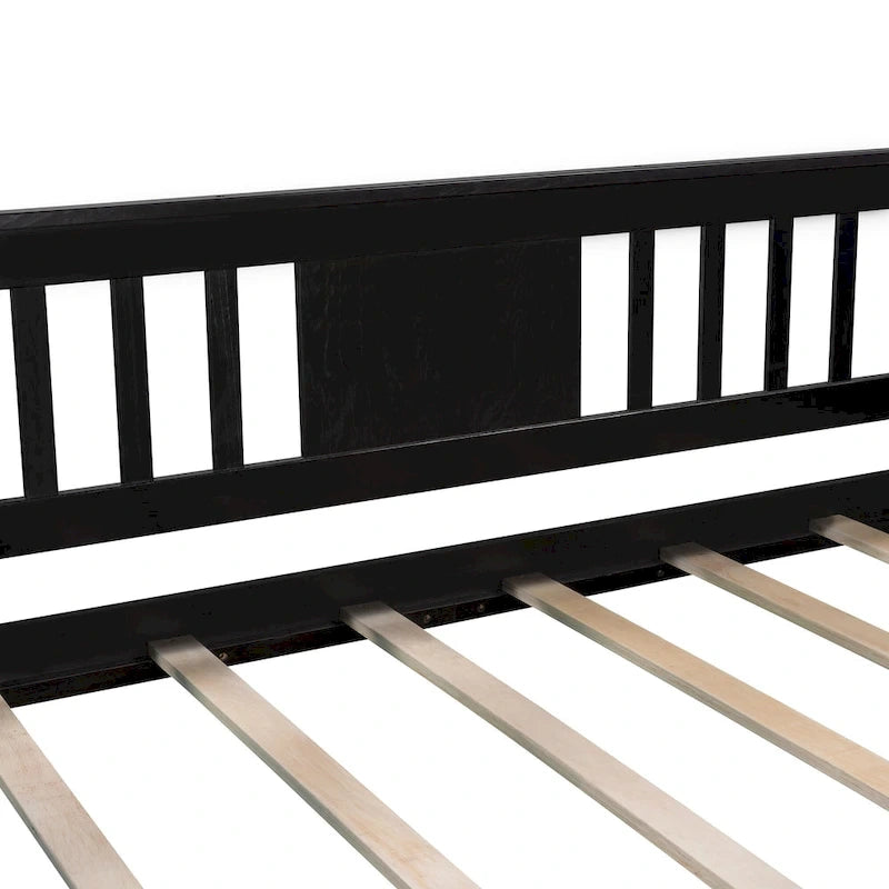 Twin Daybed with 2 Drawers & Foldable Side Tables – Espresso, Pine & MDF, 3-Side Rail, Single
