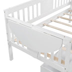 Twin Daybed with 2 Drawers & Foldable Side Tables – Espresso, Pine & MDF, 3-Side Rail, Single
