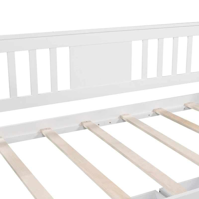 Twin Daybed with 2 Drawers & Foldable Side Tables – Espresso, Pine & MDF, 3-Side Rail, Single