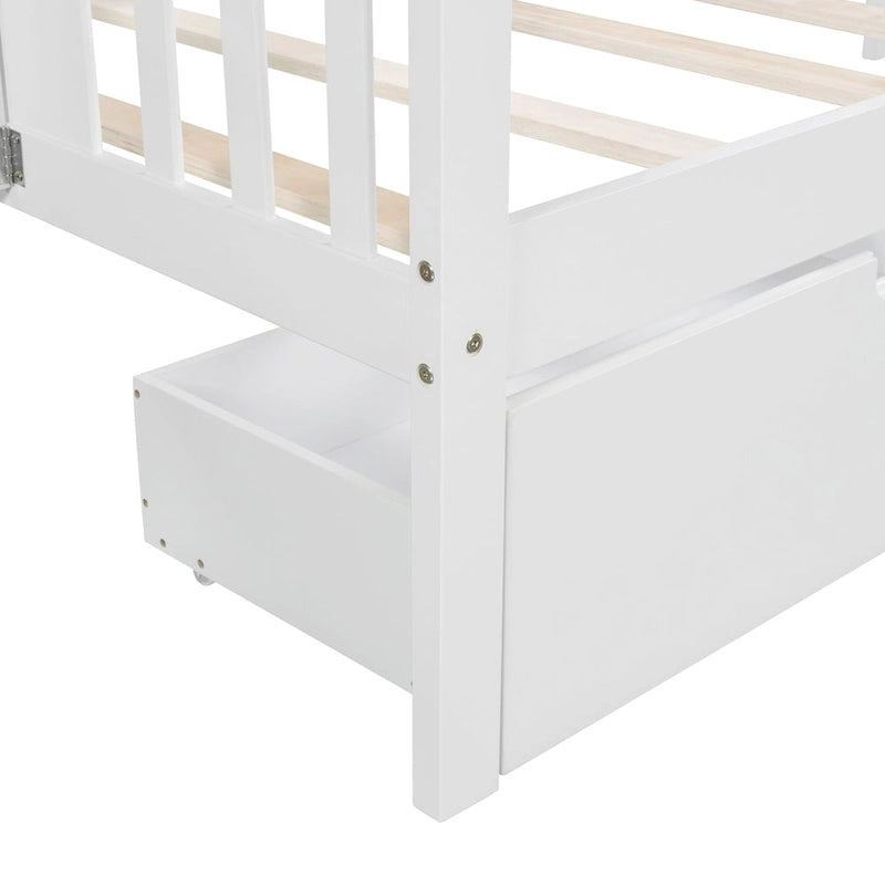 Twin Daybed with 2 Drawers & Foldable Side Tables – Espresso, Pine & MDF, 3-Side Rail, Single