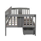 Twin Daybed with 2 Drawers & Foldable Side Tables – Espresso, Pine & MDF, 3-Side Rail, Single