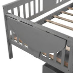 Twin Daybed with 2 Drawers & Foldable Side Tables – Espresso, Pine & MDF, 3-Side Rail, Single