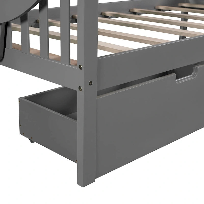 Twin Daybed with 2 Drawers & Foldable Side Tables – Espresso, Pine & MDF, 3-Side Rail, Single
