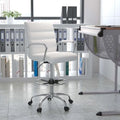 Mid-Back Drafting Chair with Adjustable Foot Ring – White / Black, LeatherSoft, Chrome Base, Single