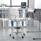 Mid-Back Drafting Chair with Adjustable Foot Ring – White / Black, LeatherSoft, Chrome Base, Single