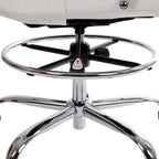 Mid-Back Drafting Chair with Adjustable Foot Ring – White / Black, LeatherSoft, Chrome Base, Single