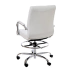 Mid-Back Drafting Chair with Adjustable Foot Ring – White / Black, LeatherSoft, Chrome Base, Single