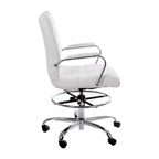 Mid-Back Drafting Chair with Adjustable Foot Ring – White / Black, LeatherSoft, Chrome Base, Single