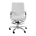 Mid-Back Drafting Chair with Adjustable Foot Ring – White / Black, LeatherSoft, Chrome Base, Single