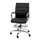 Mid-Back Drafting Chair with Adjustable Foot Ring – White / Black, LeatherSoft, Chrome Base, Single