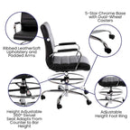 Mid-Back Drafting Chair with Adjustable Foot Ring – White / Black, LeatherSoft, Chrome Base, Single