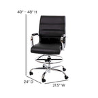 Mid-Back Drafting Chair with Adjustable Foot Ring – White / Black, LeatherSoft, Chrome Base, Single
