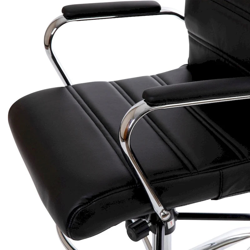 Mid-Back Drafting Chair with Adjustable Foot Ring – White / Black, LeatherSoft, Chrome Base, Single