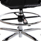 Mid-Back Drafting Chair with Adjustable Foot Ring – White / Black, LeatherSoft, Chrome Base, Single