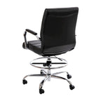 Mid-Back Drafting Chair with Adjustable Foot Ring – White / Black, LeatherSoft, Chrome Base, Single