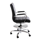Mid-Back Drafting Chair with Adjustable Foot Ring – White / Black, LeatherSoft, Chrome Base, Single
