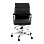 Mid-Back Drafting Chair with Adjustable Foot Ring – White / Black, LeatherSoft, Chrome Base, Single