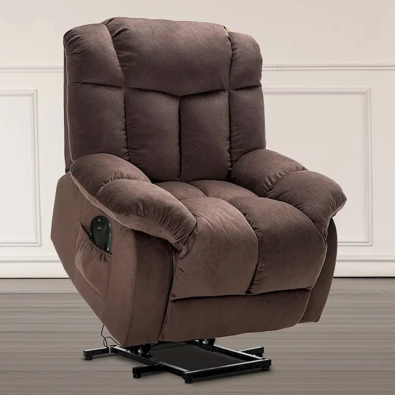 Electric Power Lift Recliner Chair – Coffee / Camel, Velvet, Tufted, 300 lb Capacity, Single
