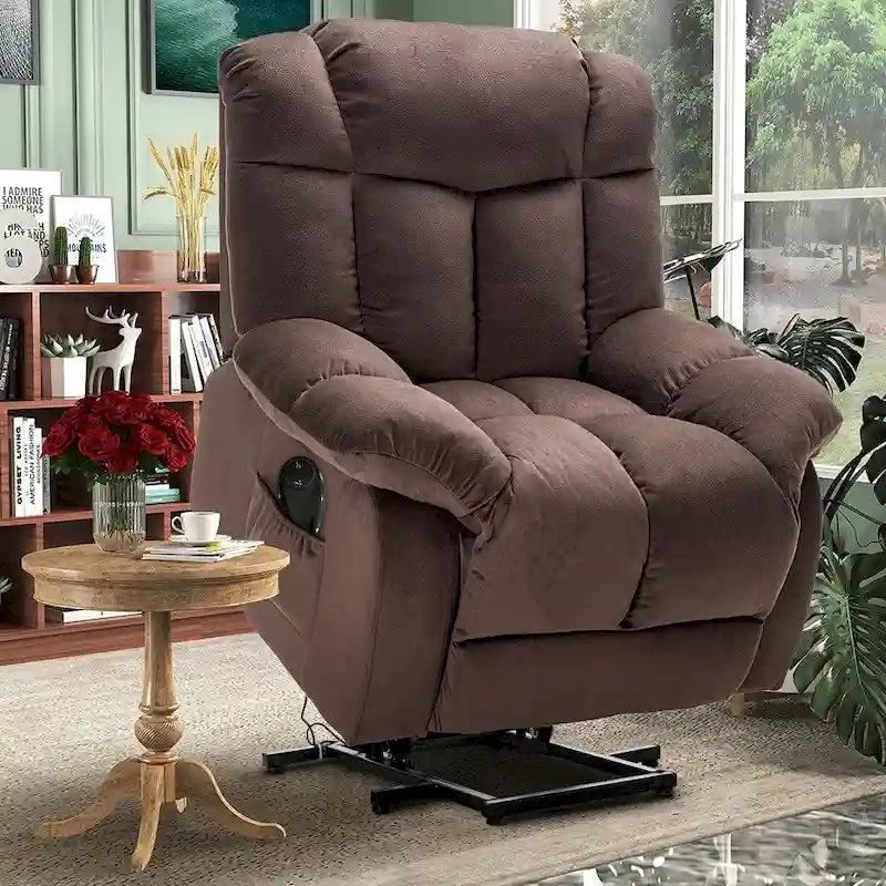 Electric Power Lift Recliner Chair – Coffee / Camel, Velvet, Tufted, 300 lb Capacity, Single