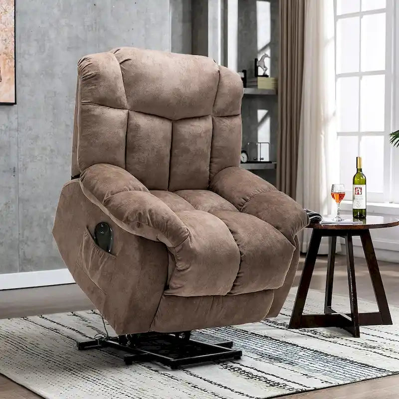 Electric Power Lift Recliner Chair – Coffee / Camel, Velvet, Tufted, 300 lb Capacity, Single