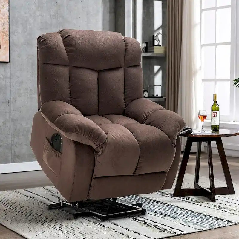 Electric Power Lift Recliner Chair – Coffee / Camel, Velvet, Tufted, 300 lb Capacity, Single