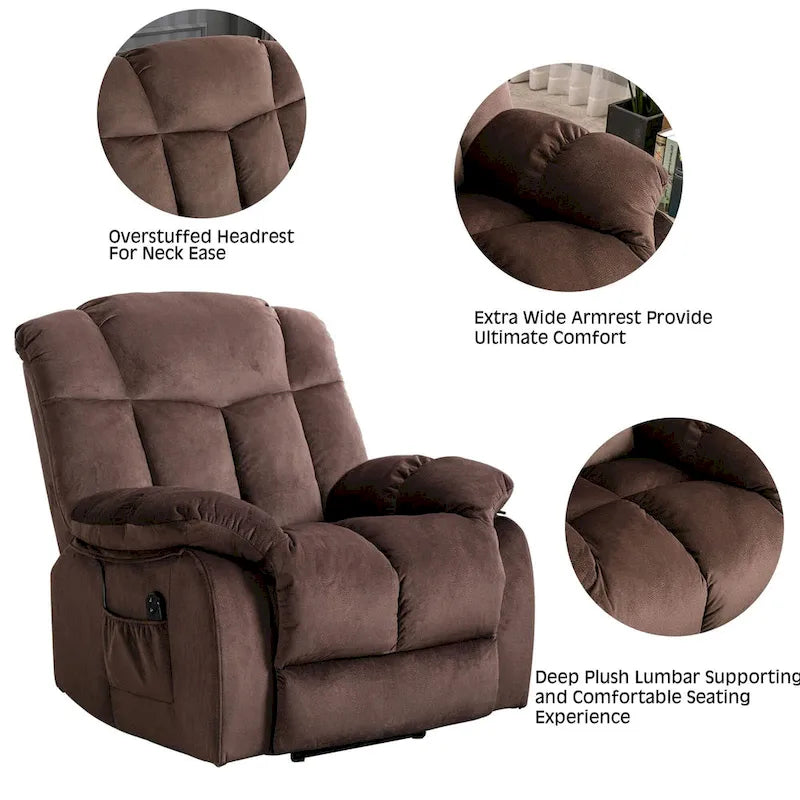 Electric Power Lift Recliner Chair – Coffee / Camel, Velvet, Tufted, 300 lb Capacity, Single