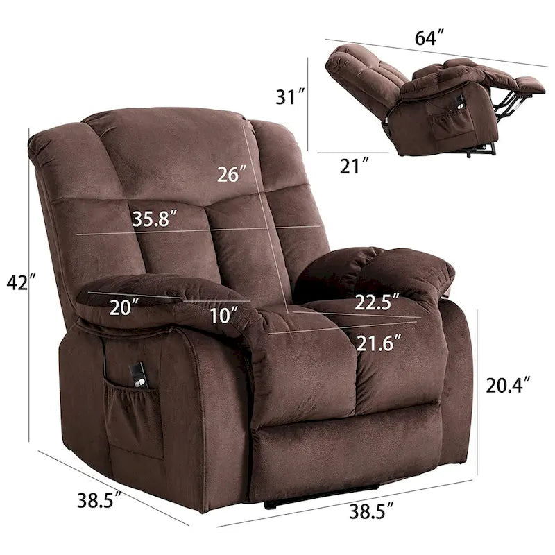 Electric Power Lift Recliner Chair – Coffee / Camel, Velvet, Tufted, 300 lb Capacity, Single