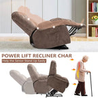 Electric Power Lift Recliner Chair – Coffee / Camel, Velvet, Tufted, 300 lb Capacity, Single