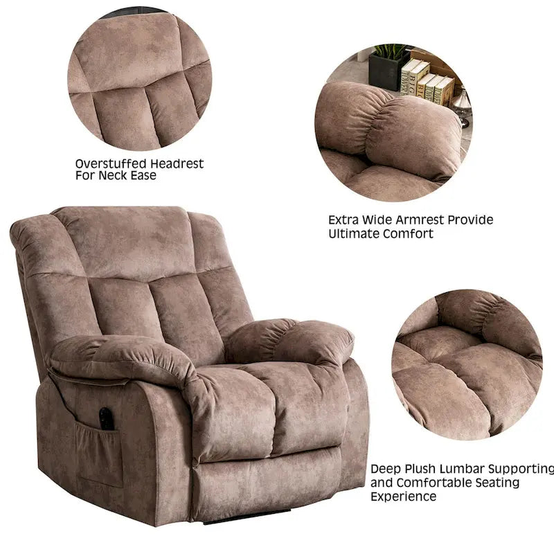 Electric Power Lift Recliner Chair – Coffee / Camel, Velvet, Tufted, 300 lb Capacity, Single