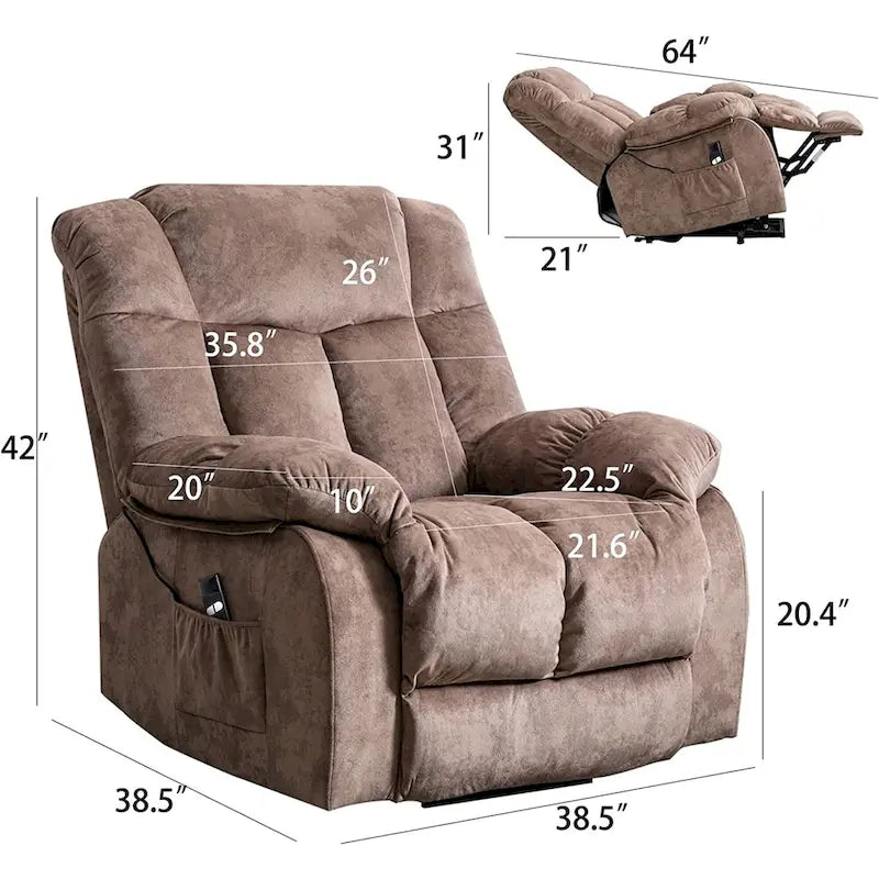 Electric Power Lift Recliner Chair – Coffee / Camel, Velvet, Tufted, 300 lb Capacity, Single