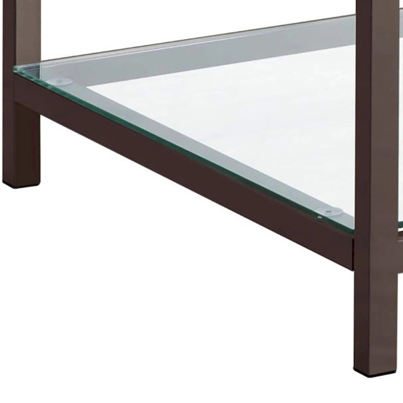 Glass Top End Table with Open Shelf – Nickel, Tubular Metal Frame, Modern Style, Single