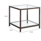 Glass Top End Table with Open Shelf – Nickel, Tubular Metal Frame, Modern Style, Single