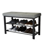 Entryway Bench with 2-Tier Shoe Rack – Grey, Upholstered Seat, Holds 6 Pairs, Single